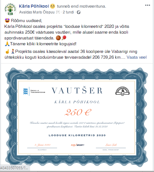 Preemia Eesti Koolispordi Liidult projektis "Looduse kilomeetrid 2020"